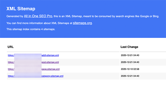 Pré-visualização do sitemap XML SEO all-in-one
